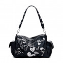 Medium leather effect bowling bag with letters