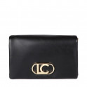 Three-compartment shoulder bag with flap