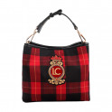 Woven checkered bag with shield patch
