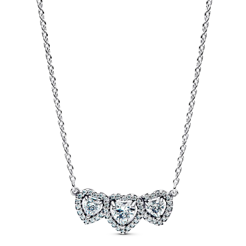 Pandora Silver Necklaces Triple Halo Heart Necklaces 394412C01