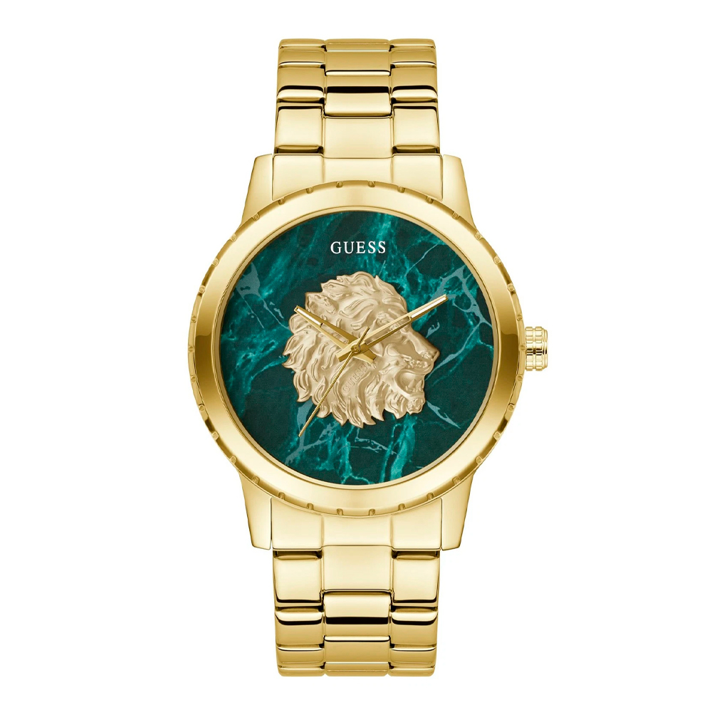 Guess Women's Gold/Green/Golden Watches 44Mm Stainless Steel Analog Watch