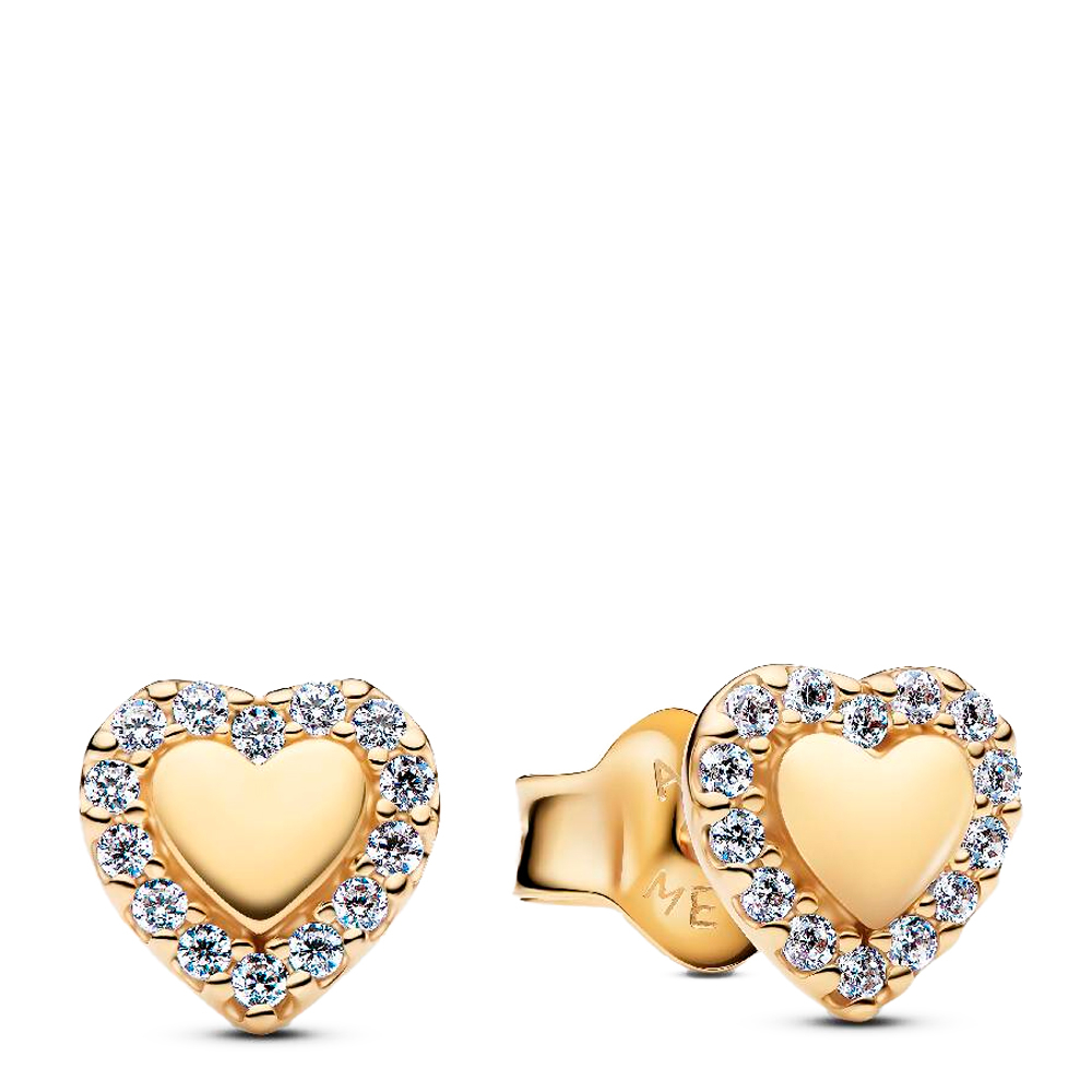 Pandora Gold/Golden Earrings Halo Heart Stud Earrings 264363C01