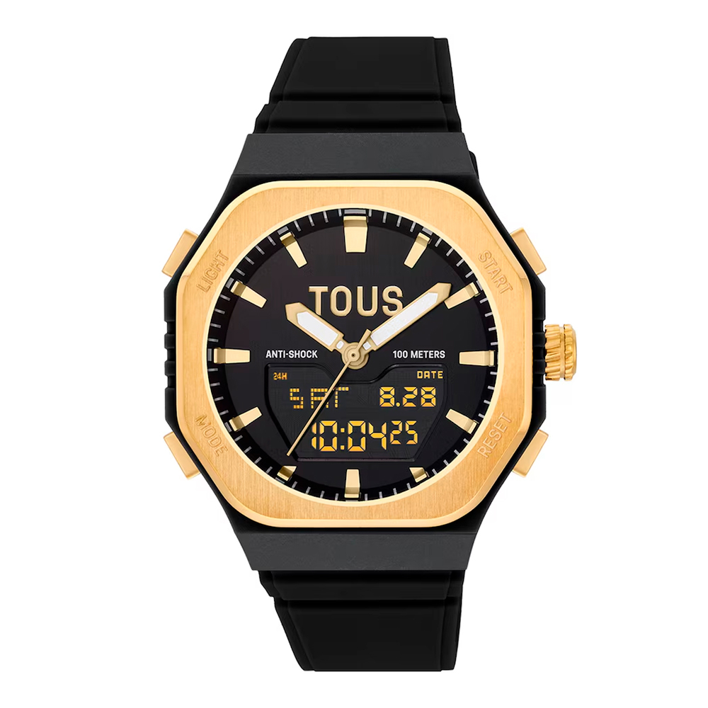 Tous Reloj Analógico/Digital De Acero Dorado Y Brazalete De Nylon Negro Bet