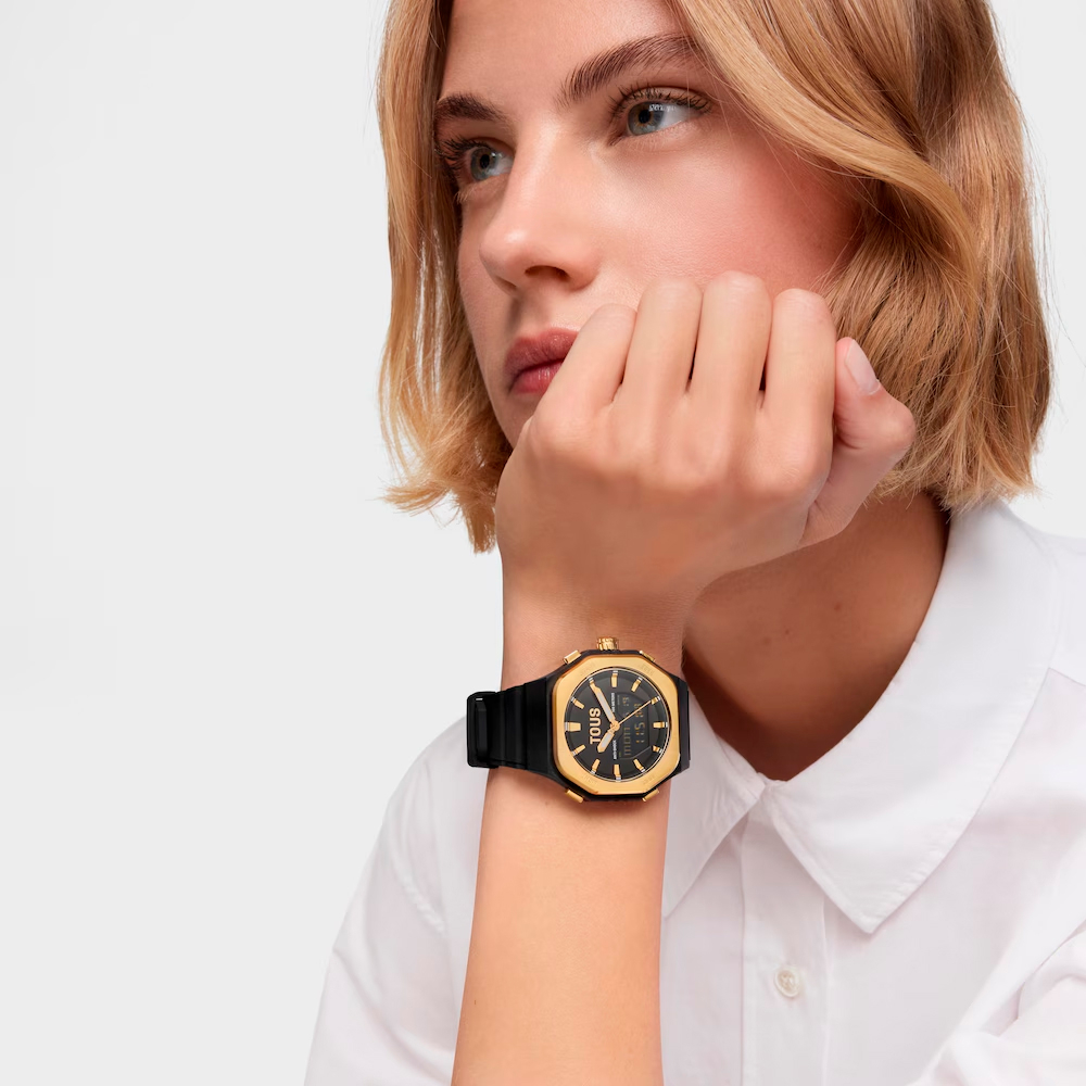 Tous Reloj Analógico/Digital De Acero Dorado Y Brazalete De Nylon Negro Bet – imagen 2