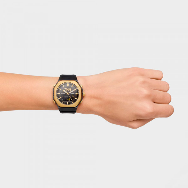 relogio-analogico-digital-bet-em-aco-banhado-a-ouro-com-pulseira-de-nylon-preta