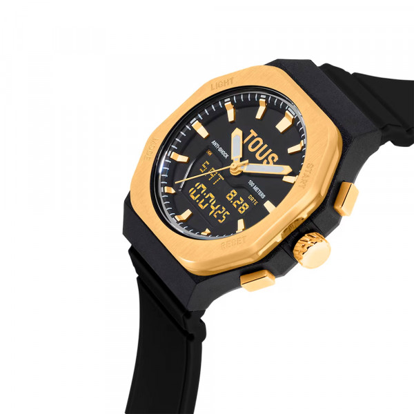 reloj-analogico-digital-de-acero-dorado-y-brazalete-de-nylon-negro-bet