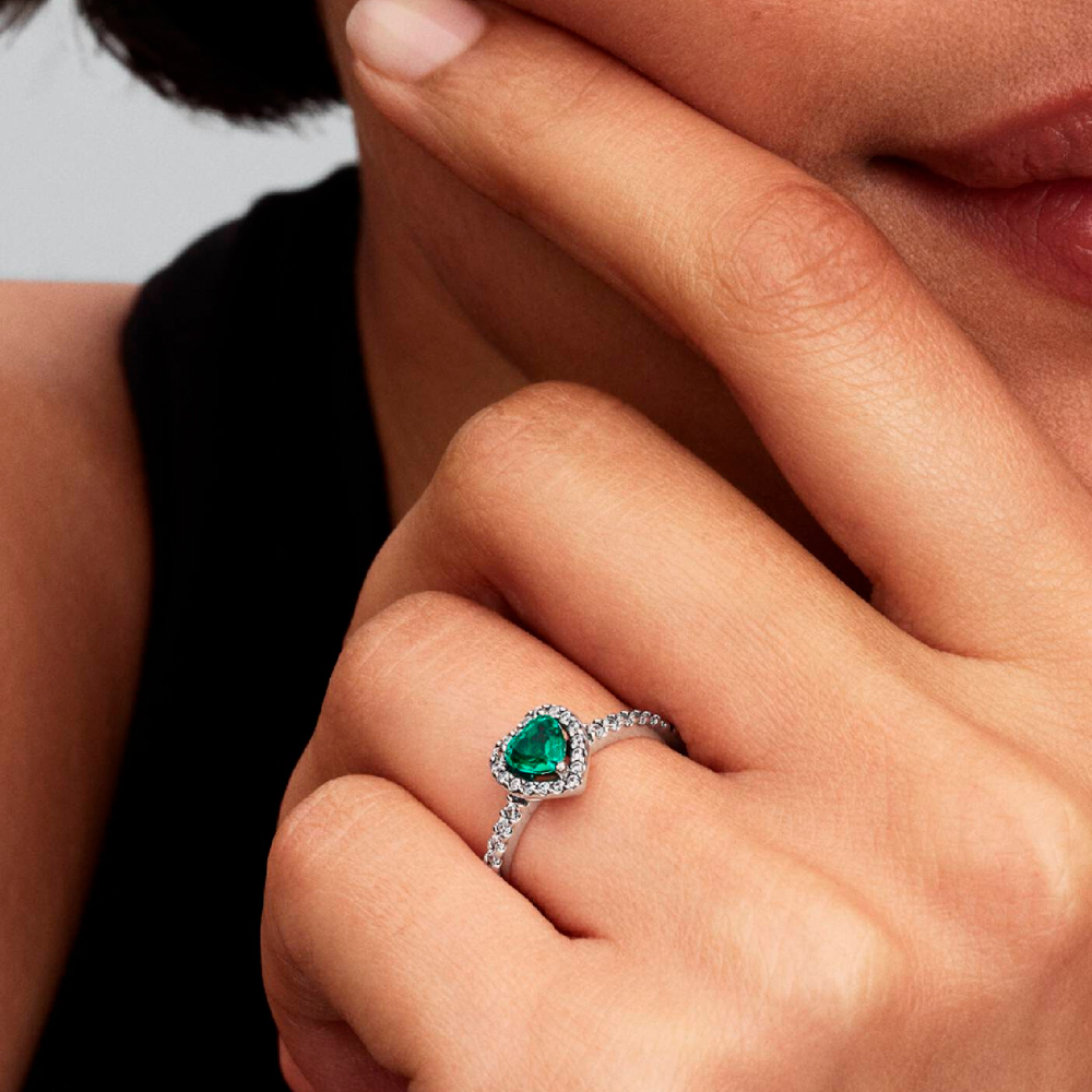 Pandora Anillo Corazón Elevado Verde 198421C07 – imagen 2
