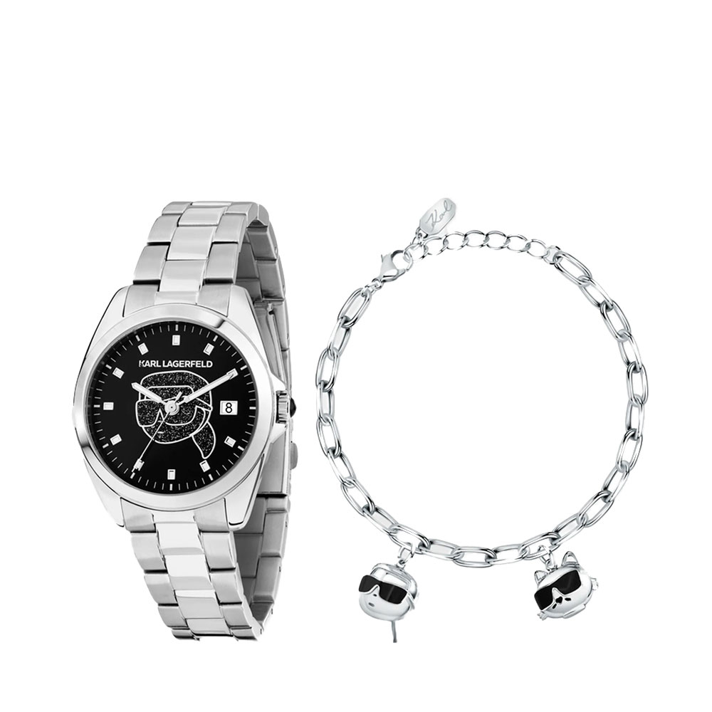 Karl Lagerfeld Silver Bracelets Ikon Watch And Bracelet Set