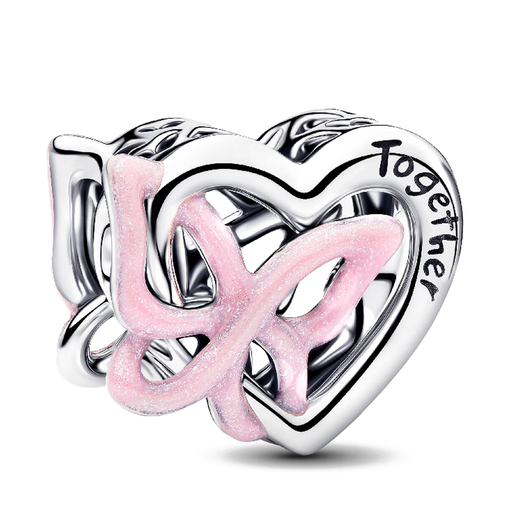 Pandora Silver/Pink Charms Intertwined Heart And Butterfly Charm 794475C01