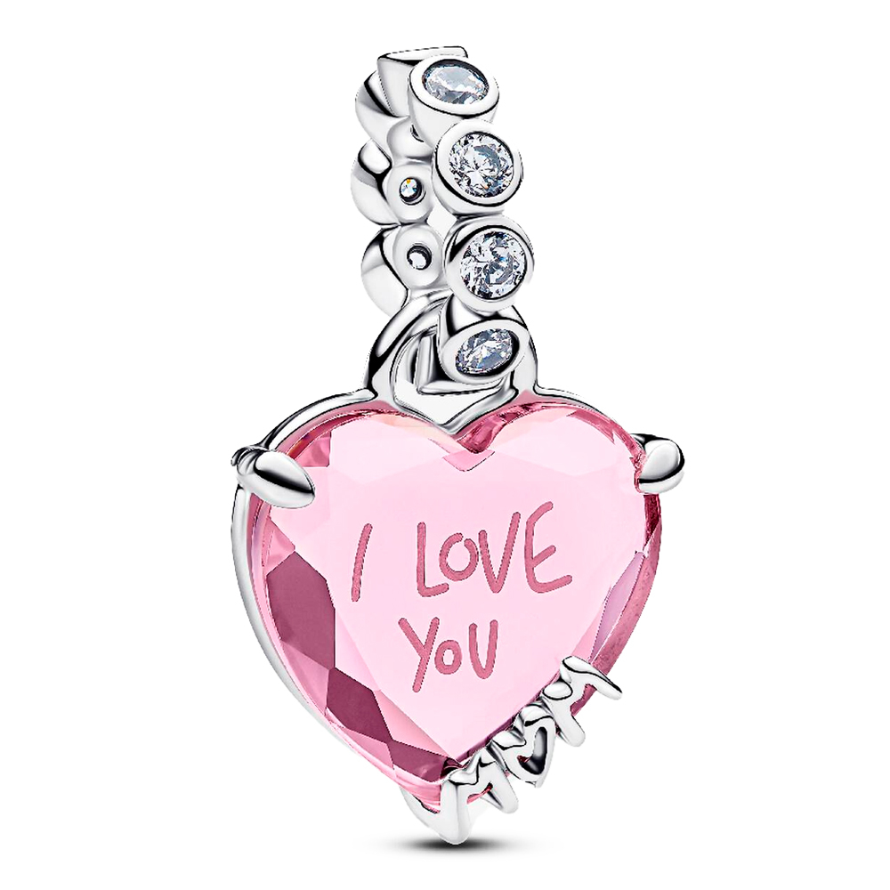 Pandora Silver/Pink Charms "I Love You, Mom" Pendant Charm