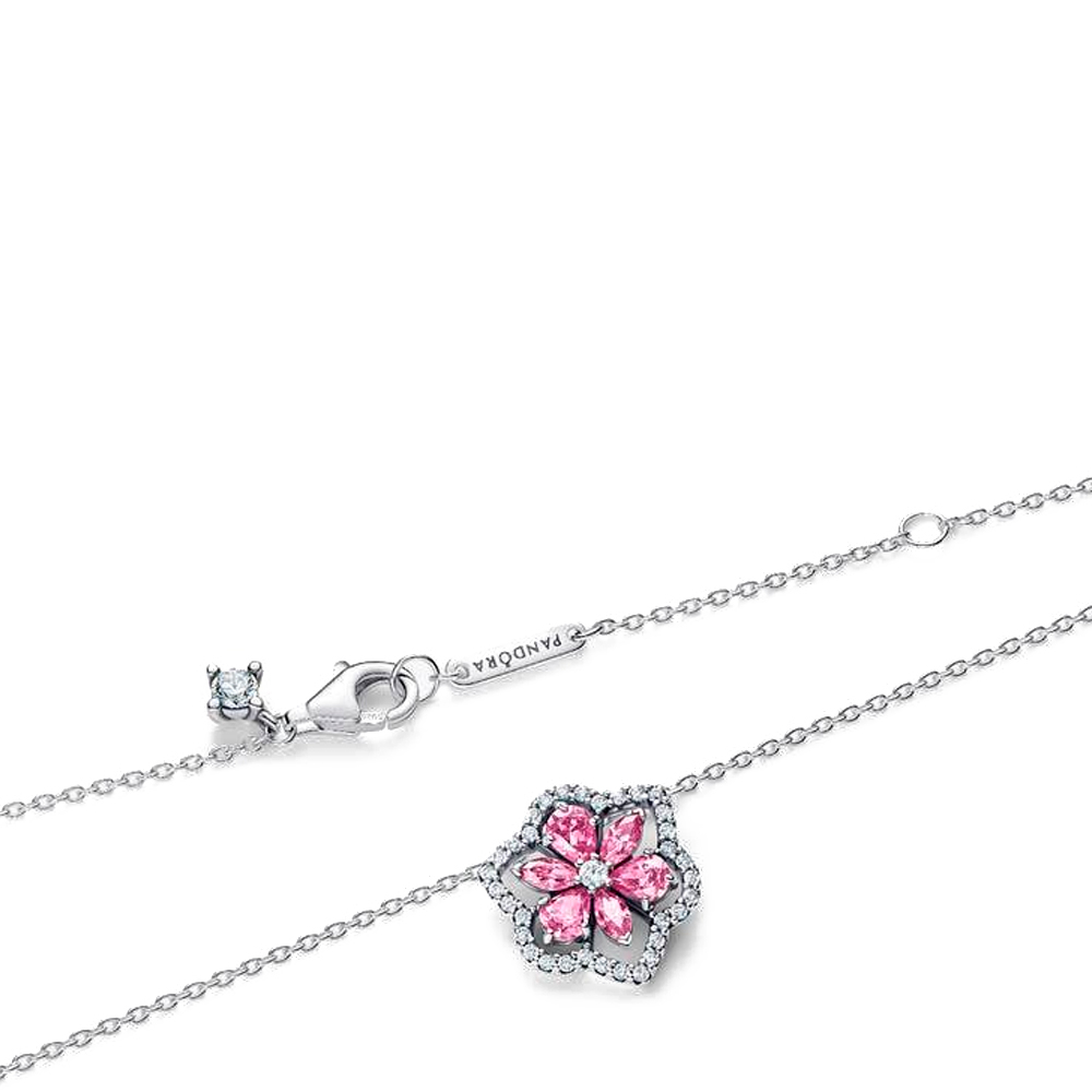 Pandora Collar con colgante de flor rosa brillante de herbario 394576C01