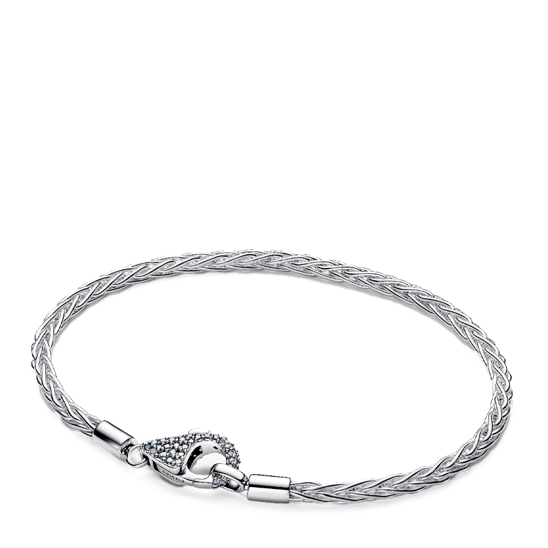 Pandora Light/Silver Bracelets Moments Bracelet Herringbone Chain With Pavé Clasp 594462C01