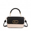 Two-tone faux leather flap shoulder bag