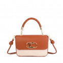 Two-tone faux leather flap shoulder bag