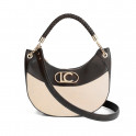 Two-Tone Leather and Canvas Effect Hobo Bag