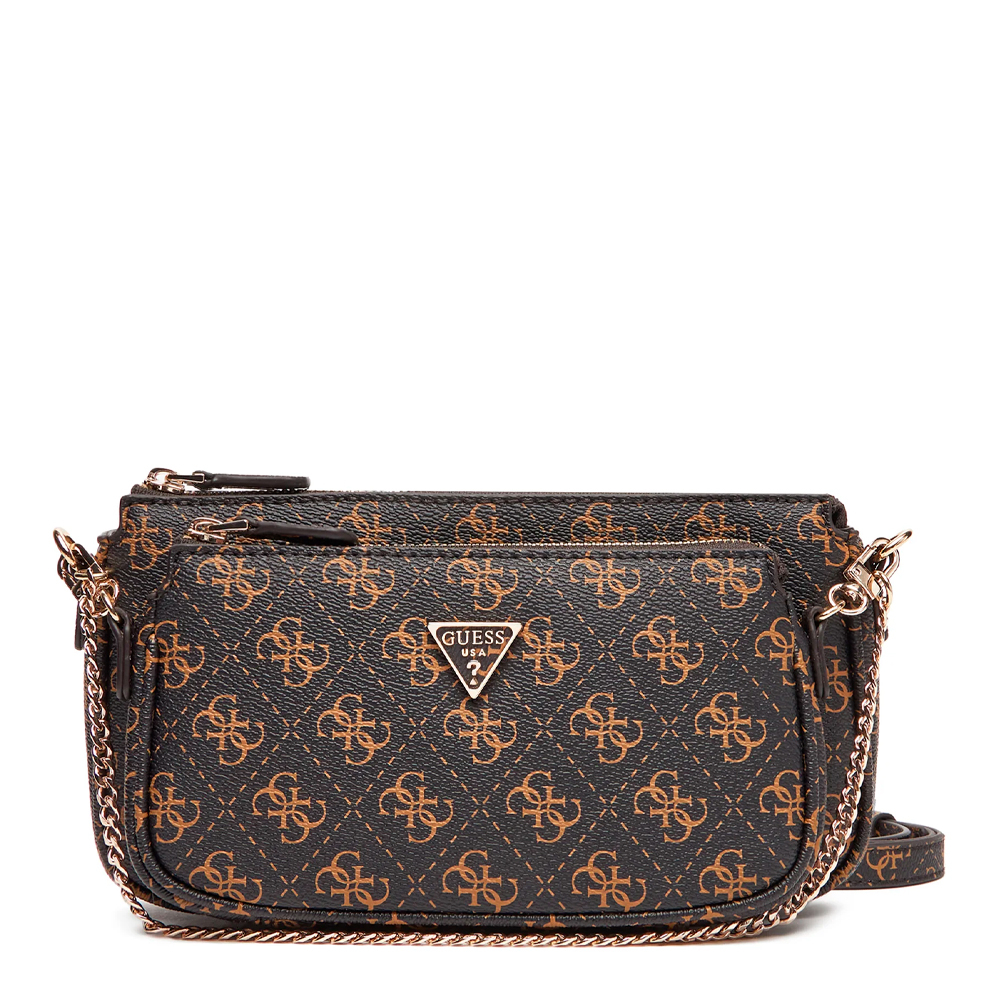 Guess Women's Brown Bags, Toiletry Bags And Suitcases For Noelle Ii Double Pouch Crossbody Mini Crossbody Bag