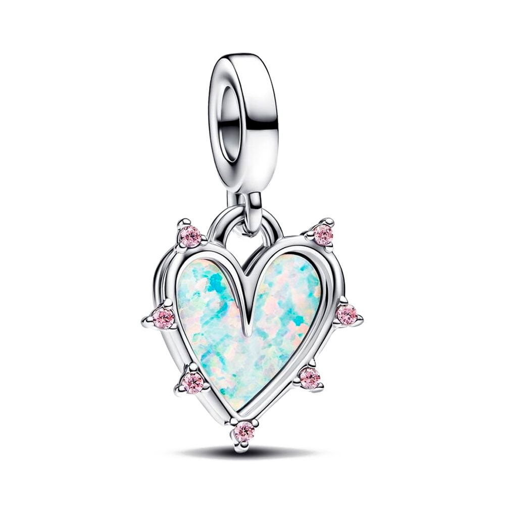 Pandora Silver/Pink Charms Opalescent Double Friendship Pendant Charm 793434C01