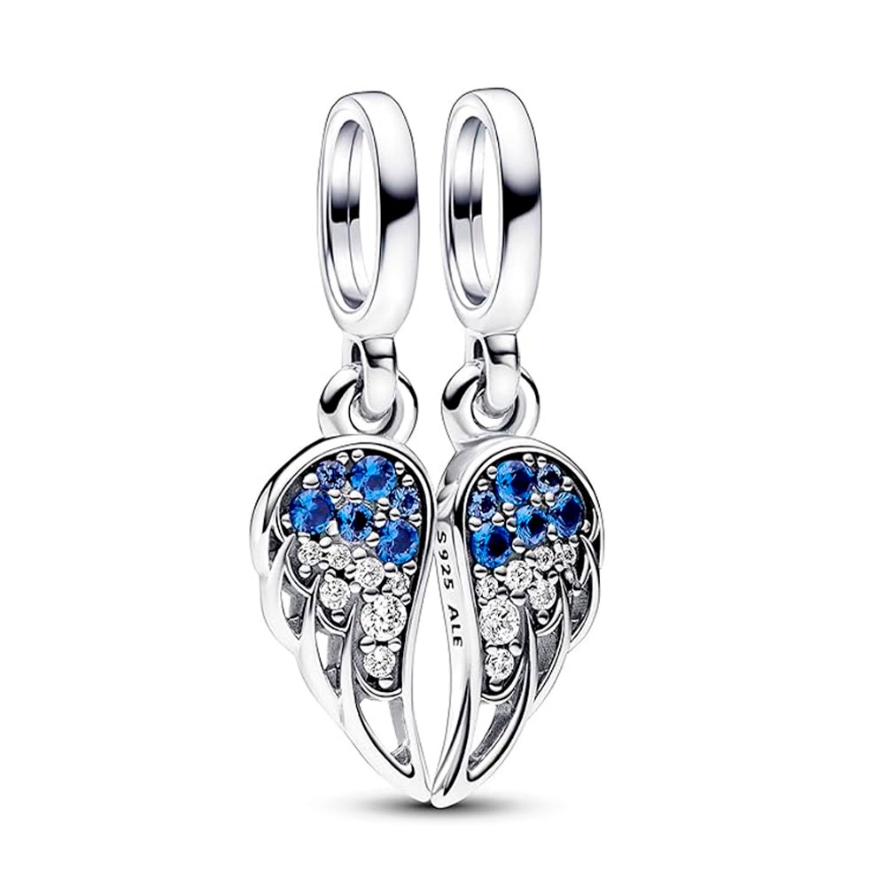 Pandora Silver/Blue Charms Bright Divisible Angel Wings Pendant Charm 792821C01