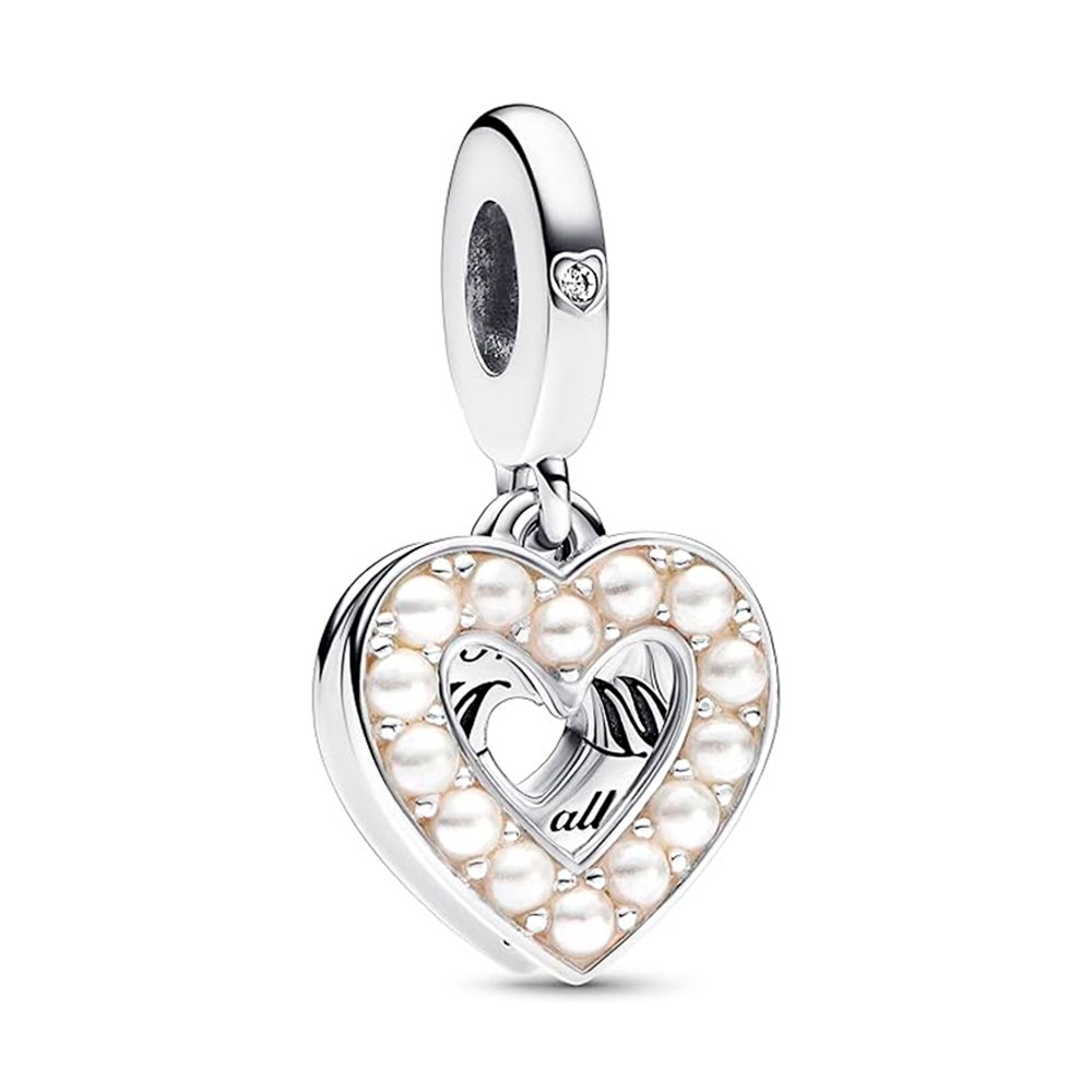 Pandora White Charms Pearly Double Heart Pendant Charm 792649C01
