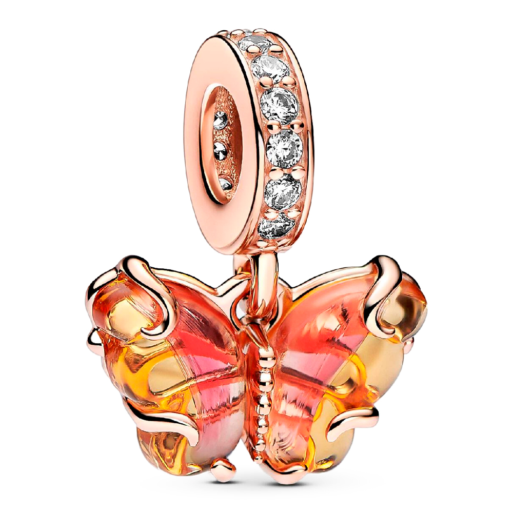 Pandora Pink/Yellow Charms And Murano Glass Butterfly Pendant Charm 782698C01