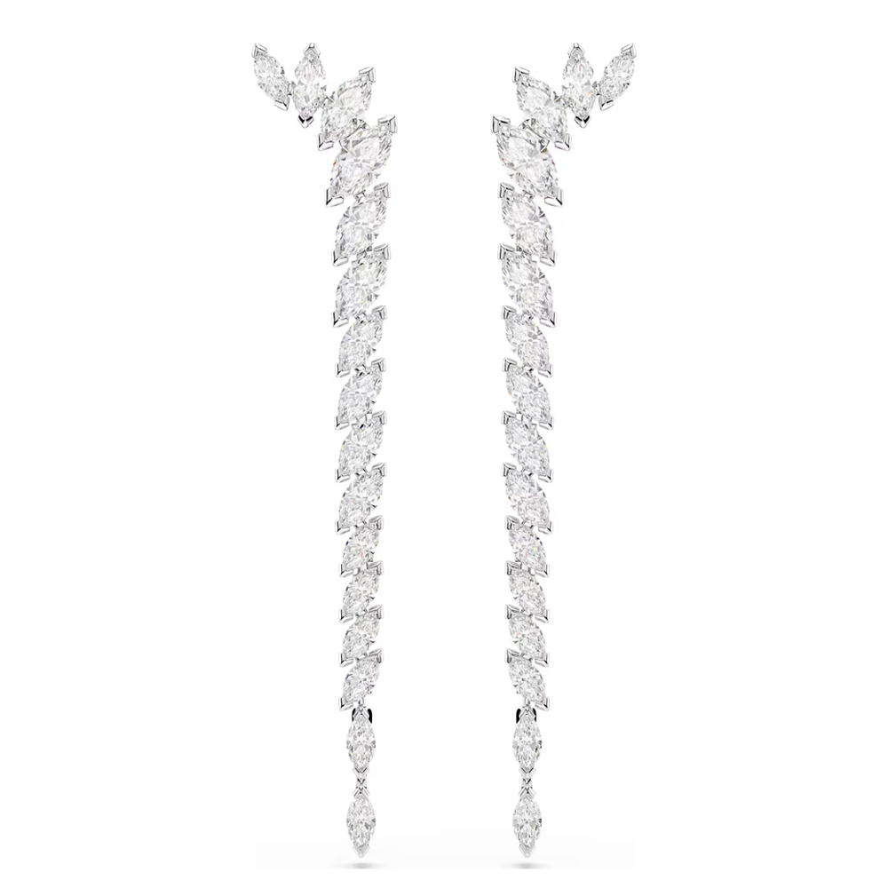 Mesmera earrings, Marquise cut, White, Rhodium plated