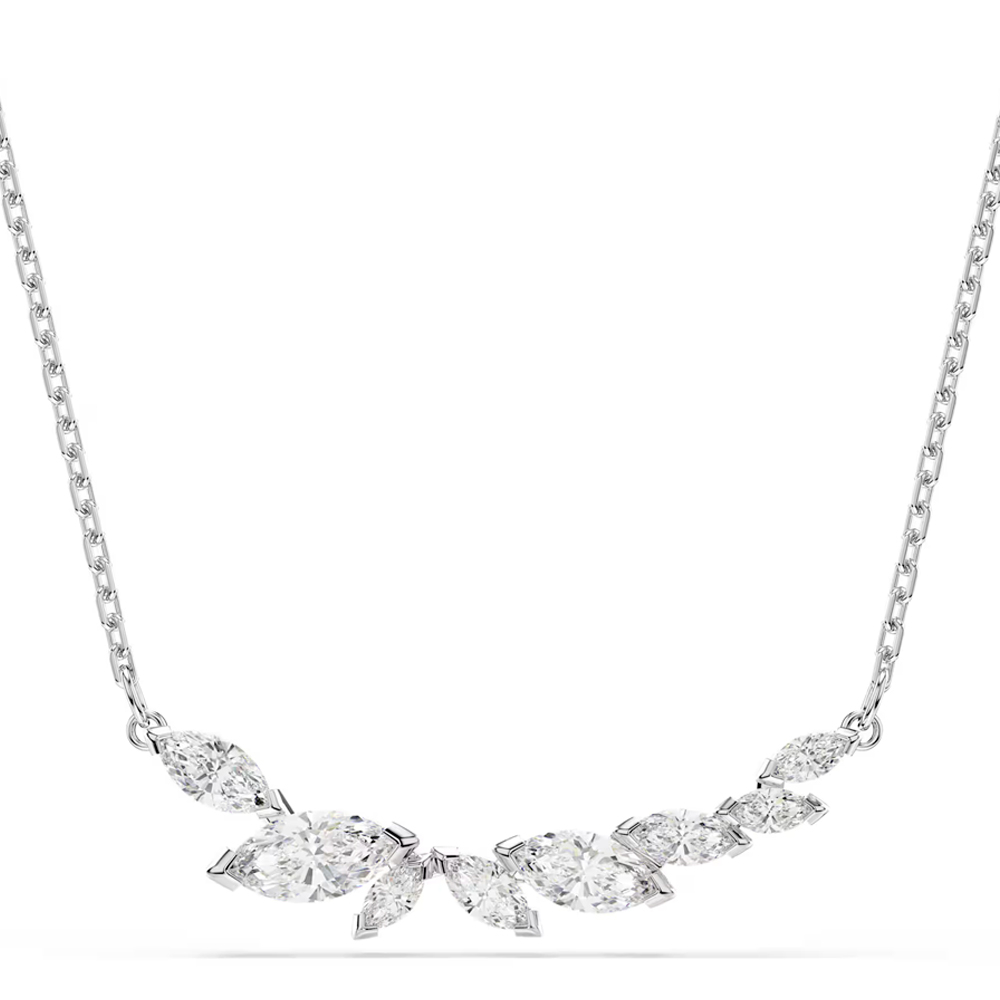 Mesmera necklace, Marquise cut, White, Rhodium plated
