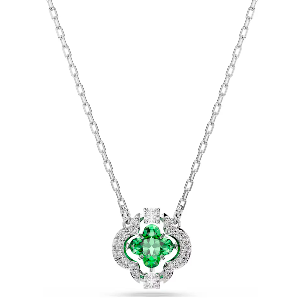 Una Angelic pendant, Mixed cuts, Green, Rhodium plated