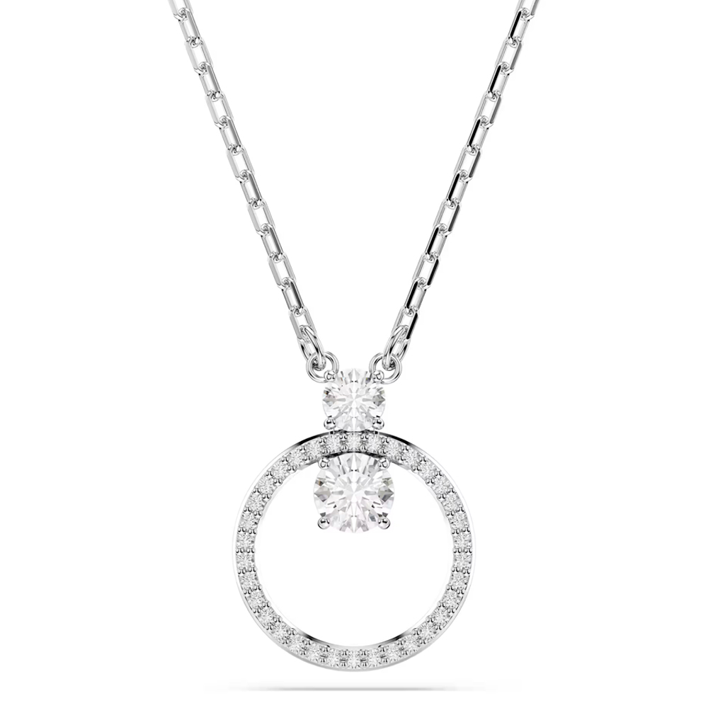 Constella pendant, Pavé, Round cut, White, Rhodium plated