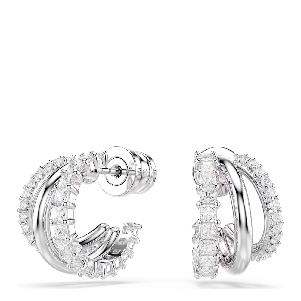 Swarovski Hyperbola Hoop Earrings  Round Cut  Mini  White  Rhodium Plated - Image 4