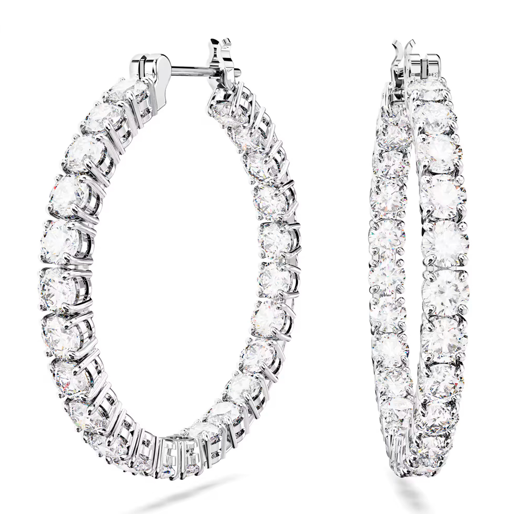 Swarovski Light/White/Silver Earrings Matrix Hoop Earrings
