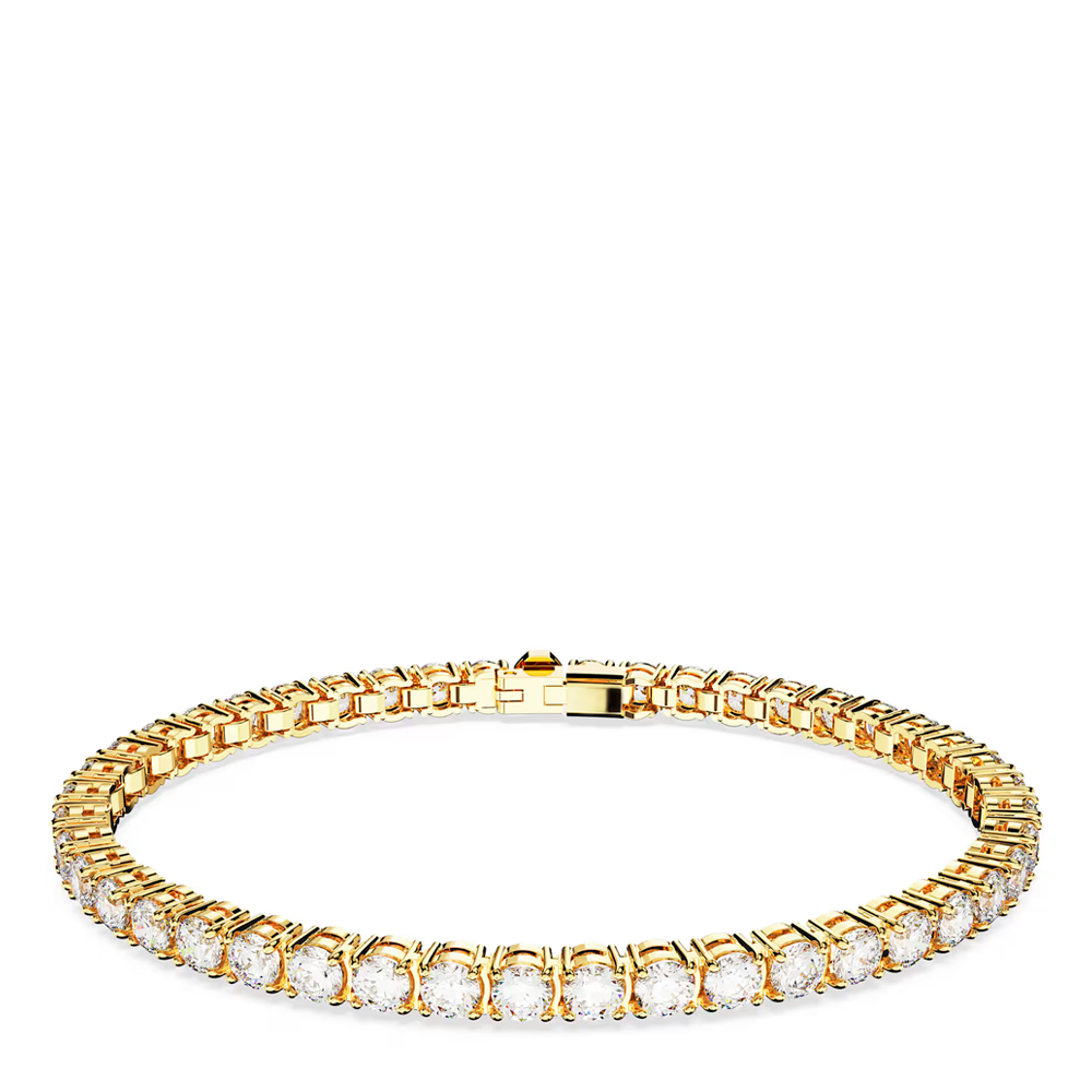 Matrix Tennis bracelet, Round cut, White, 18K gold finish