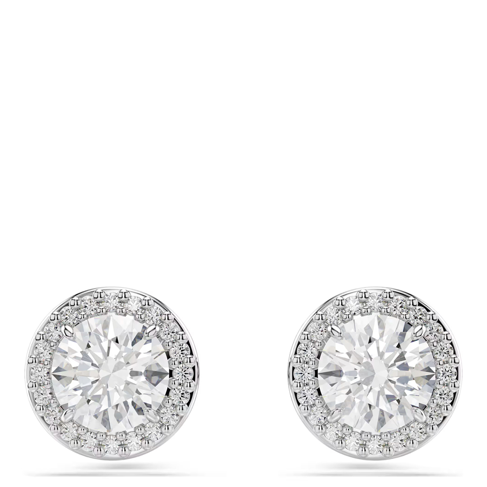 Una Angelic stud earrings, Round cut, Pavé, White, Rhodium plated