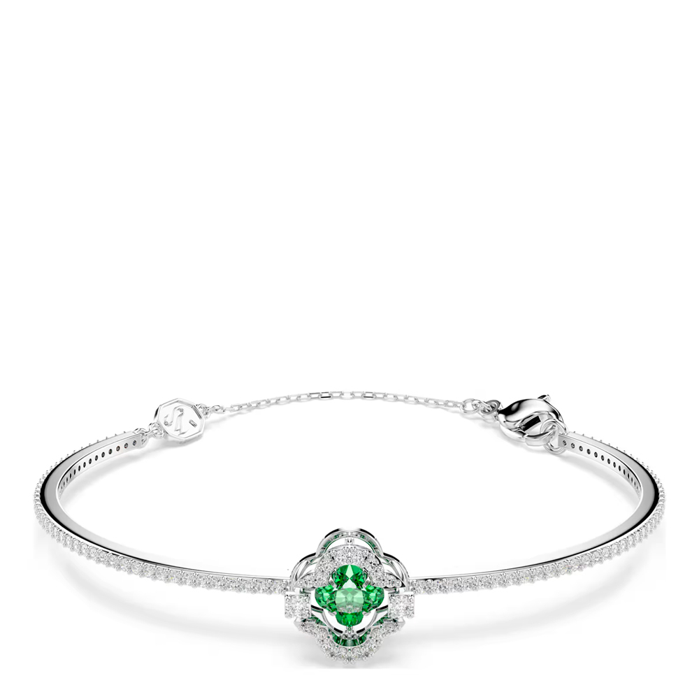 Una Angelic bangle, Mixed cuts, Green, Rhodium plated