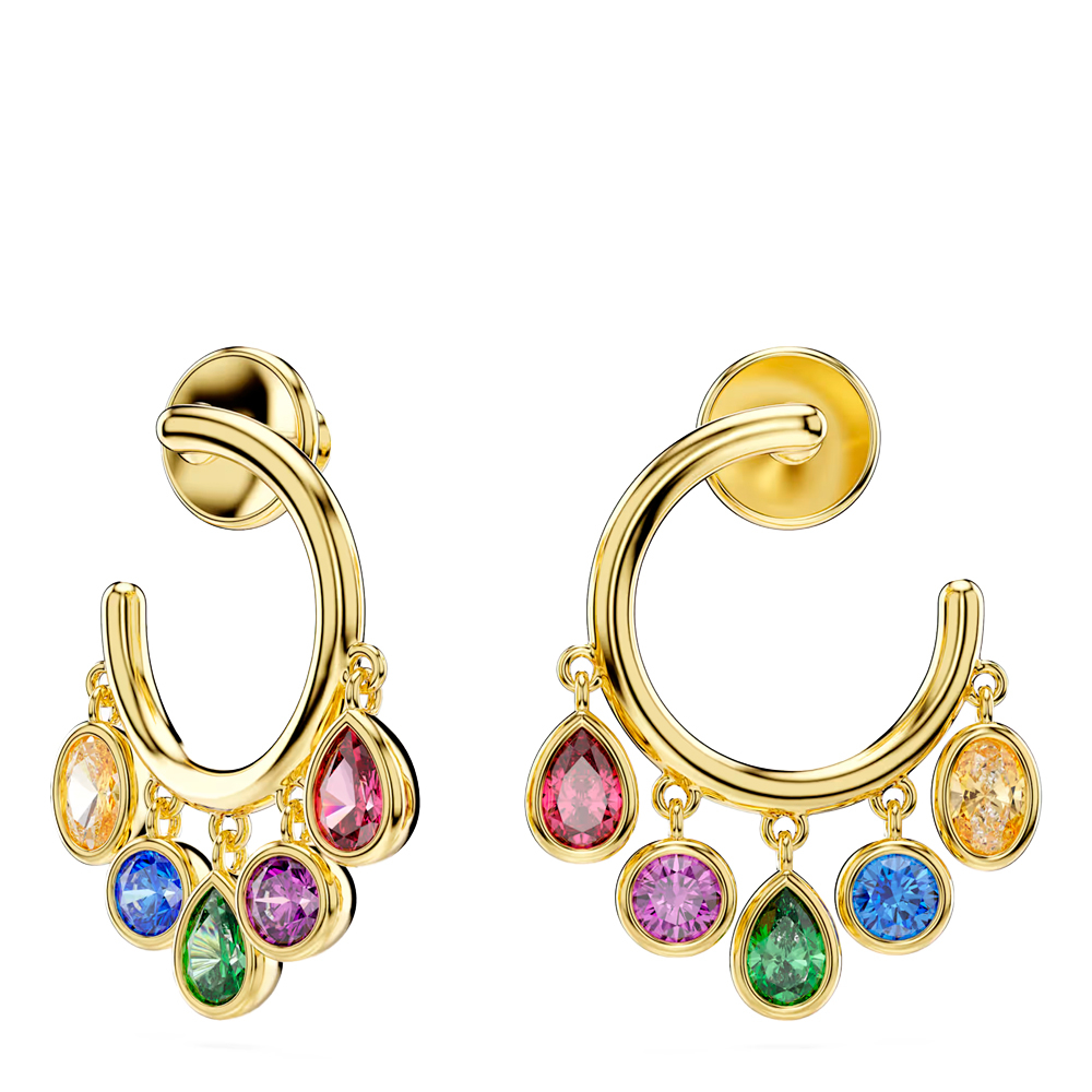 Imber hoop earrings, Mixed cuts, Multicolored, 18K gold finish