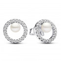 Freshwater Cultured Pearl and Pavé Halo Stud Earrings