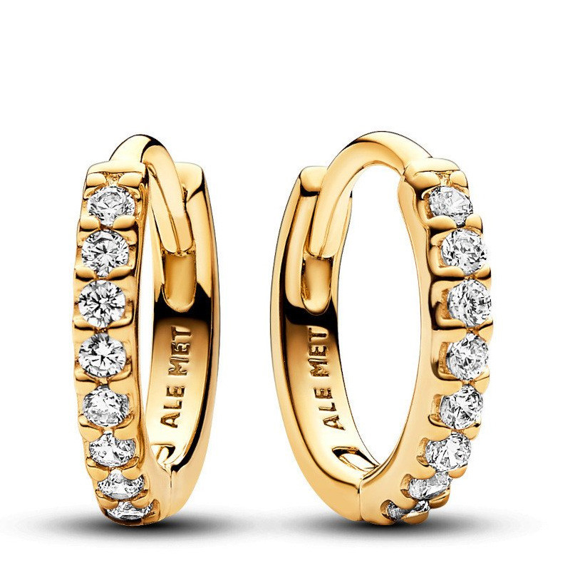 Pandora Gold Earrings Shiny Hug Hoop Earrings With 14K Coating 263015C01