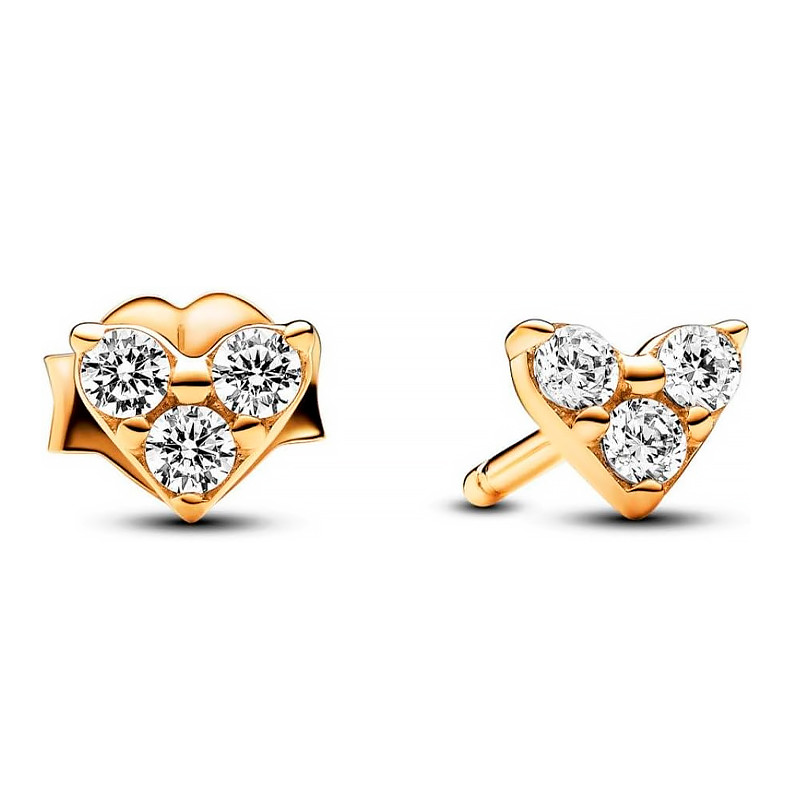 Pandora Gold Earrings Heart And Triple Gem Stud Earrings 263003C01