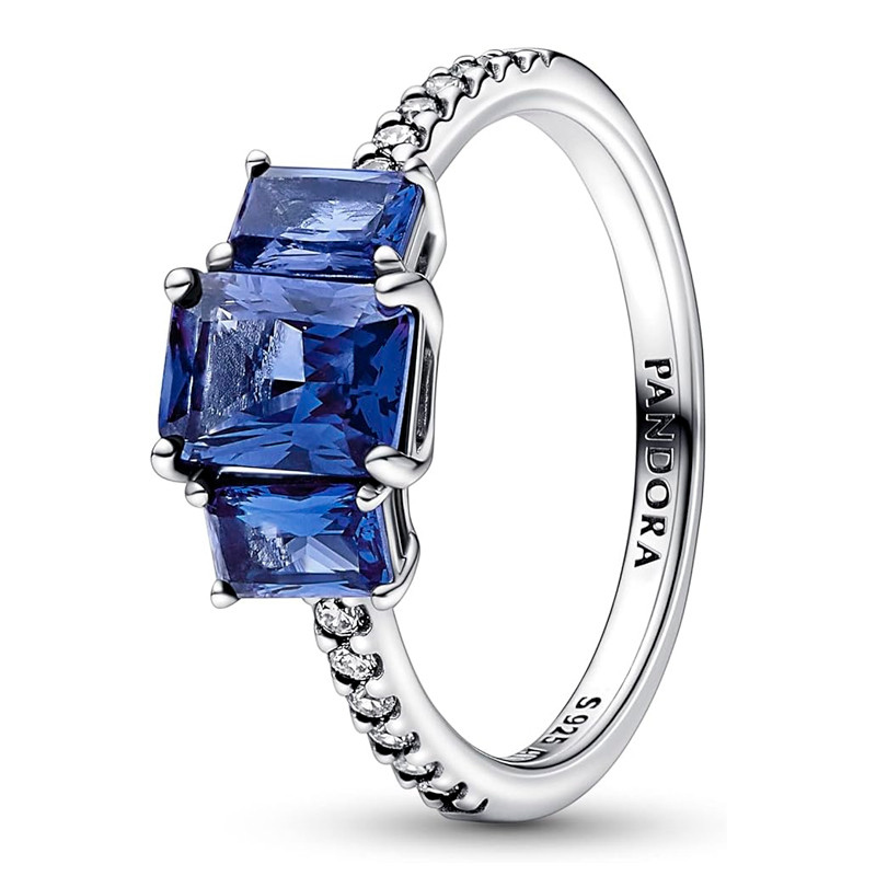 Pandora Blue Rings Shiny Ring Three Rectangular Gems 192389C01