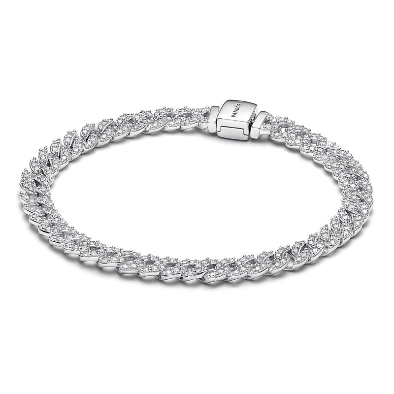 Pandora Silver Bracelets Timeless Pavé Cuban Chain Bracelet 593008C01