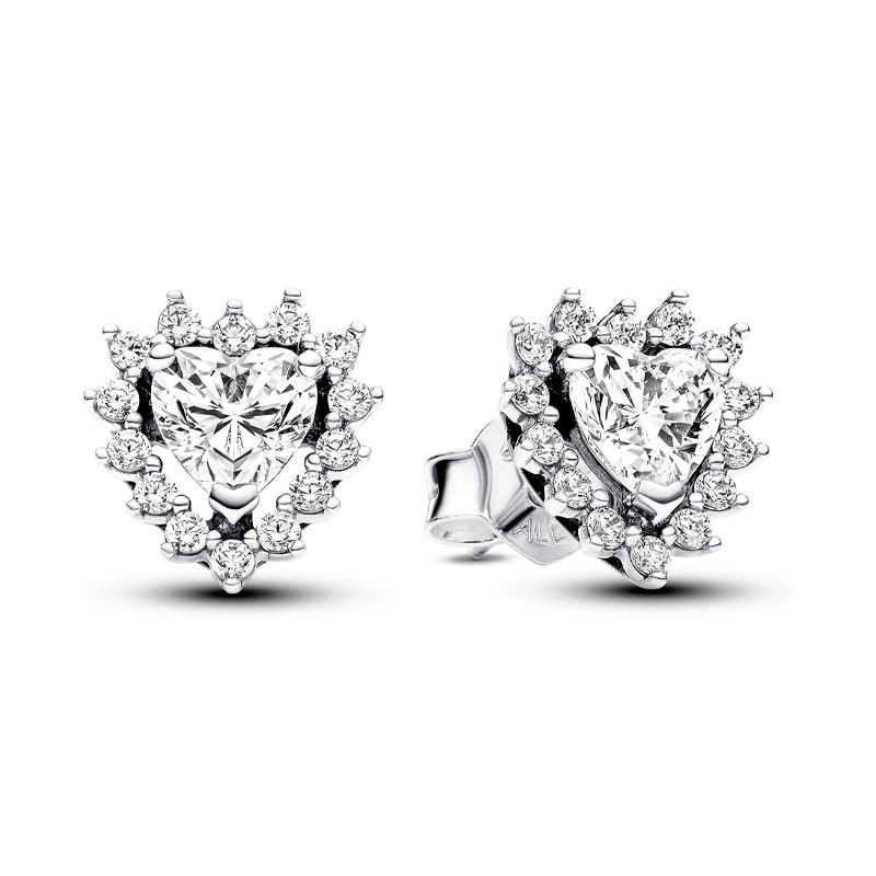 Pandora Earrings Shiny Halo Heart Stud Earrings 293097C01
