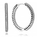 Large Pandora Hearts Sterling Silver Hoop Earrings 296319CZ