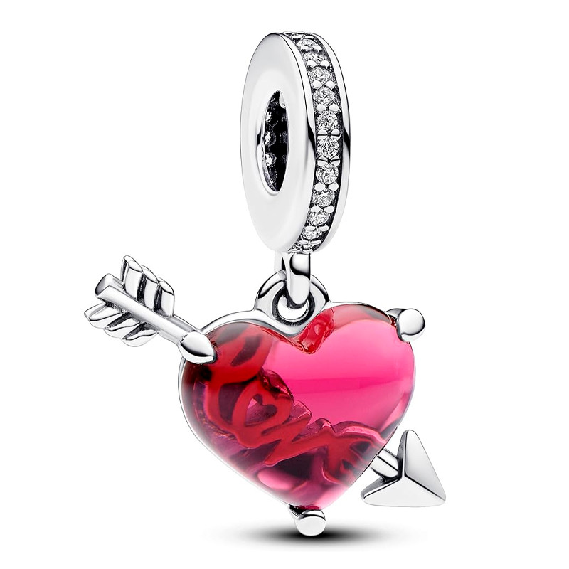 Pandora Charms Ciondolo pendente in vetro di Murano Cuore rosso e freccia 793085C01