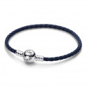 Pulsera de Cuero Trenzado Azul con Cierre Redondo de Pandora Moments 592790C01-S3