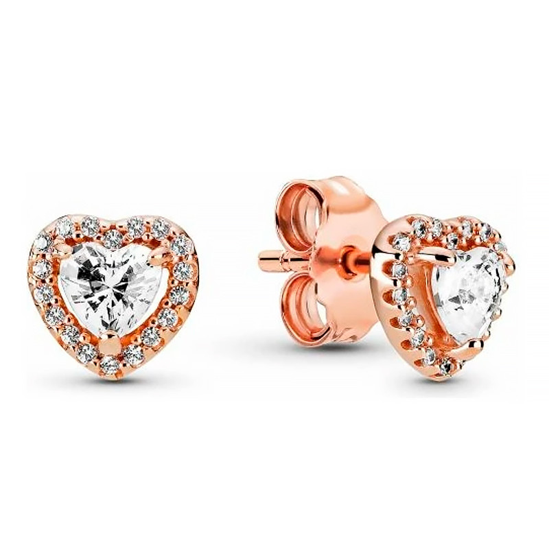 Pandora Gold Earrings Embossed Shiny Heart Stud Earrings 288427C01