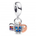 Charme pendentif triple coeur arc-en-ciel, papillon et paix bicolore 782572C01