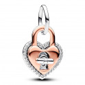 Double Heart Rotating Padlock Pendant Charm in Two Tone 783079C01