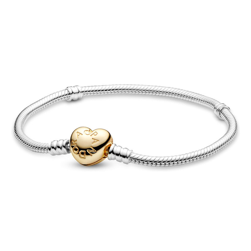Pandora Silver/Gold Bracelets Moments Pavé Heart Clasp Snake Chain Design Bracelet 568707C00