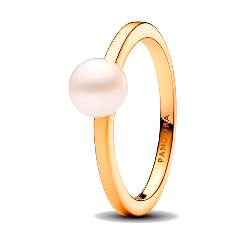 Pandora Gold/White Rings Freshwater Cultured Pearl Ring 163157C01