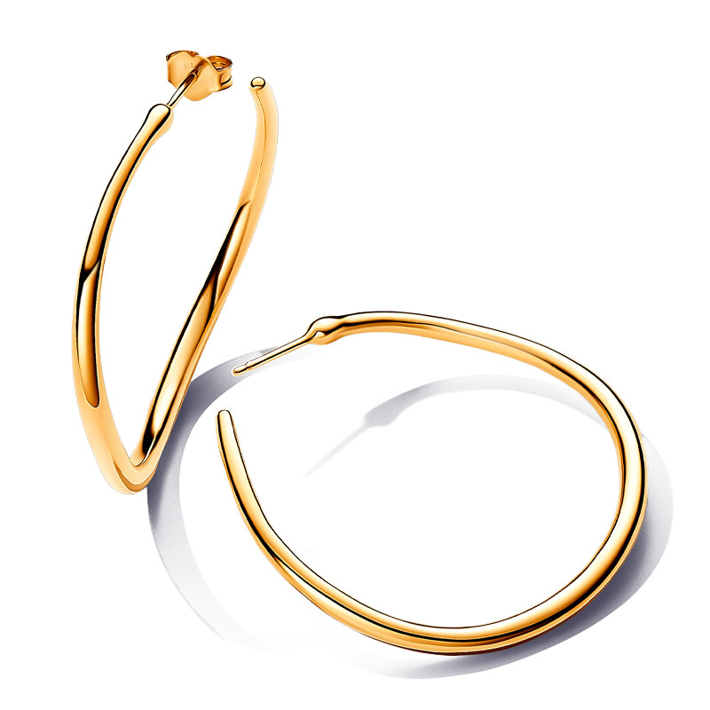Pandora Gold Earrings 42Mm Open Hoop Earrings Organic Shape 263299C00