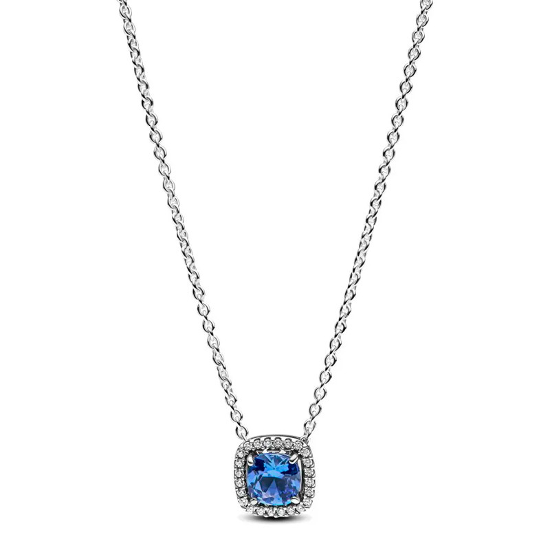 Pandora Blue Necklaces Square Halo Pendant Necklace Sparkling 393560C01